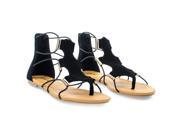 Soda Impact Women s Elastic Strappy Ankle High Gladiator Thong Flat Sandals