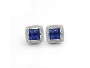I. M. Jewelry Blue Sapphire Sqaure Shape Cubic Zirconia Earrings in Sterling Silver