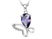 I. M. Jewelry Butterfly Pendant with 30 x 16mm Pear Shape Simulated Amethyst Necklace