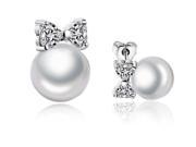 I. M. Jewelry Sterling Silver Ribbon Pearl cubic zirconia Stud Earrings