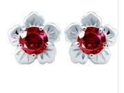 I. M. Jewelry Sterling Silver Garnet Flower cubic zirconia Stud Earrings