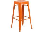 30 High Backless Orange Metal Indoor Outdoor Barstool with Square Seat