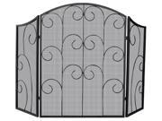 3 Panel Black Wrought Iron Screen With Decorative Scroll DSD527685