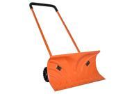 Ivation Heavy Duty Rolling Snow Pusher with 6 Pivot Wheels Easy Adjustable Handle Bright Orange