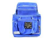10 Pocket Tool Belt Pouch Heavy Duty Blue Suede Leather Fits Hammer And Nails