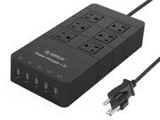 ORICO 40W 6 Outlet Power Strip with Surge Protector 5 USB Intelligence Charging Ports for iPhone7 7Puls 6S 6S P 5SE iPad LG Samsung HTC and More Black H