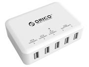 ORICO 40W 5 Ports High Speed Desktop USB Charger for iPhone 6s 6 6 plus iPad Air 2 Mini 3 Samsung Galaxy S6 Edge Note 5 HTC M9 Nexus and More Whit