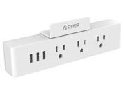ORICO Portable Wall Socket Travel Power Strip 3 Outlets 3 USB Ports with Phone Stand Total USB Output 3A 15W White MNC 3A3U US