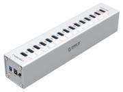 ORICO Aluminum 13 Ports Multi USB3.0 HUB Splitter and 2 USB Charging Ports with US Plug LED Indicator includ 3.3Ft USB3.0 Date Cable Sliver A3H13P2 US