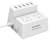 ORICO 40W 8A 5 USB Super Charger 2 AC Outlet Power Strip Surge Protector 5 Feet Power Cord with Phones Tablet Stand 3 x 5V1A 2 x 5V2.4A for iPhone 7 6S Puls i