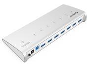 ORICO 7 Port USB 3.0 Aluminum Hub with 12V2.5A Power Adapter Multi Port USB 3.0 Desktop Hub Powered for Mac Windows and Any PC Aluminum Case with 3.3ft USB