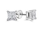 2 CTW Princess Cut Solitaire Diamond Stud Earrings in 14K White Gold with Screw Backs