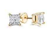1 1 2 CTW Princess Cut Solitaire Diamond Stud Earrings in 14K Yellow Gold with Screw Backs