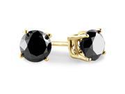 2 CTW Solitaire Round Black Diamond Stud Earrings in 14K Yellow Gold with Screw Backs