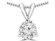 1 4 CT 3 Prong Solitaire Round Diamond Pendant Necklace in 14K White Gold With Chain