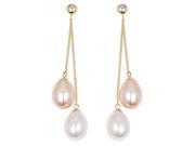 Pink and White Freshwater Pearl Dangle Earrings in 14K Yellow Gold