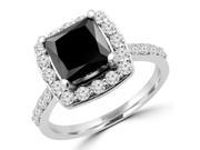 2 4 5 CTW Princess Cut Black and White Diamond Halo Engagement Ring in 14K White Gold MD160379