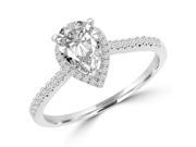 1 CTW Pear Cut Diamond Halo Antique Vintage Engagement Ring in 18K White Gold MD160396