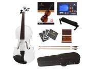 Cecilio Full Size 4 4 CVN White Ebony Fitted Solid Wood Metallic White Violin with Case Tuner Accessories Lesson Book DVD