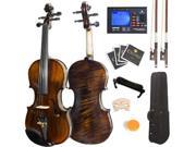Mendini 3 4 MV500 Flamed 1 Piece Back Solid Wood Violin with Case Tuner Shoulder Rest Bow Rosin Bridge and Strings Full Size