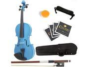 Mendini 1 4 MV Blue Solid Wood Metallic Blue Violin Hard Case Shoulder Rest Bow Rosin Strings