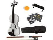 Mendini 4 4 Full Size MV White Solid Wood Metallic White Violin Hard Case Shoulder Rest Bow Rosin Strings