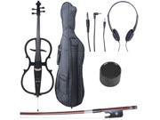 Cecilio CECO 1BK Full Size 4 4 Ebony Electric Silent Metallic Black Cello in Style 1 Soft Case Bow Accessories