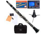 Mendini MCT E B Flat Black Ebonite Clarinet w Case Tuner Stand Mouthpiece Box of 10 Reeds Cork Grease a Pair of Gloves