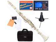 MCT W B Flat White ABS Clarinet w Case Tuner Stand Mouthpiece Box of 10 Reeds Cork Grease a Pair of Gloves