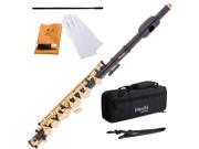 Mendini MPO BK Key of C Black Piccolo with Gold Keys Deluxe Case Gloves Joint Grease Cleaning Rod Cloth