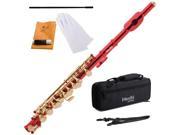 Mendini MPO RL Key of C Red Piccolo with Gold Keys Deluxe Case Gloves Joint Grease Cleaning Rod Cloth