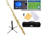 Mendini MFE L Gold Lacquered Key of C Closed Hole Flute Tuner Case Stand Pocketbook Accessories