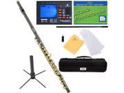 Mendini MFE BNG Black Nickel Plated Closed Hole Key of C Flute with Gold Keys Tuner Case Stand Pocketbook Accessories