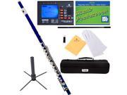 Mendini MFE BL Blue Lacquered Key of C Closed Hole Flute with Nickel Plated Keys Tuner Case Stand Pocketbook Accessories