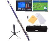 Mendini MFE PL Purple Lacquered Key of C Closed Hole Flute with Nickel Plated Keys Tuner Case Stand Pocketbook Accessories