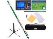 Mendini MFE GN Green Lacquered Key of C Closed Hole Flute with Nickel Plated Keys Tuner Case Stand Pocketbook Accessories