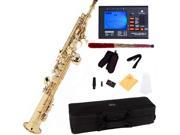 Mendini by Cecilio MSS L Gold Lacquer Straight B Flat Soprano Saxophone Tuner Case Mouthpiece 11 Reeds More
