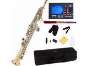 Mendini by Cecilio MSS LN Gold Lacquer Straight B Flat Soprano Saxophone w Nickel Plated Keys Tuner Case Mouthpiece 11 Reeds More
