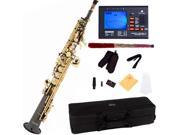 Mendini by Cecilio MSS BNG Black Nickel Plated Straight B Flat Soprano Saxophone w Gold Keys Tuner Case Mouthpiece 11 Reeds More