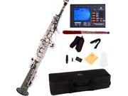 Mendini by Cecilio MSS BNN Black Nickel Plated Straight B Flat Soprano Saxophone w Nickel Plated Keys Tuner Case Mouthpiece 11 Reeds More