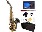 Mendini by Cecilio MSS CSBNG Black Nickel Plated Curved B Flat Soprano Sax with Gold Plated Keys Tuner Case Mouthpiece 11 Reeds More