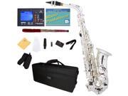 Mendini by Cecilio MAS 30S 92D PB Silver Plated E Flat Intermediate to Advanced Alto Saxophone with Tuner Case Mouthpiece 10 Reeds and More