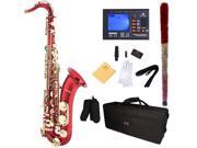 Mendini by Cecilio MTS RL 92D Red Lacquered B Flat Tenor Saxophone with Tuner Case Mouthpiece 10 Reeds and More