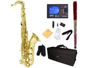 Mendini by Cecilio MTS L 92D Gold Lacquered B Flat Tenor Saxophone with Tuner Case Mouthpiece 10 Reeds and More