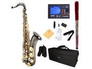 Mendini by Cecilio MTS BNG 92D Black Nickel Plated with Gold Keys B Flat Alto Saxophone with Tuner Case Mouthpiece 10 Reeds and More