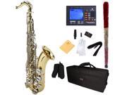 Mendini by Cecilio MTS LN 92D Gold Lacquered Body with Nickel Plated Keys B Flat Alto Saxophone with Tuner Case Mouthpiece 10 Reeds and More
