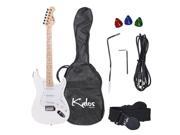 1EG WH White 39 Inch Electric Guitar Package w Gig Bag Picks Strap More Full Size