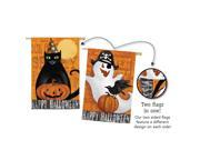 Suede Halloween Night Ghost and Black Cat Two Sided House Flag