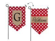 Burlap Polka Dot Welcome Monogram G Garden Flag 12.5 x 18 inches