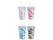 Colorful Bedazzled Zebra Stripes Acrylic Bling Cup Set